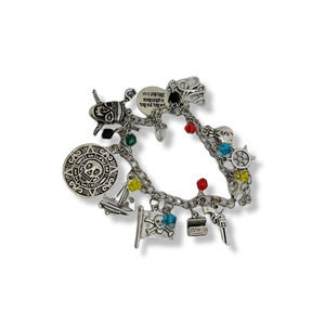 Pirate charm crystal and coin skull and crossbones Kraken bracelet 7" with 2"
